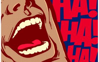 Pop art comic book style mouth of man laughing out loud