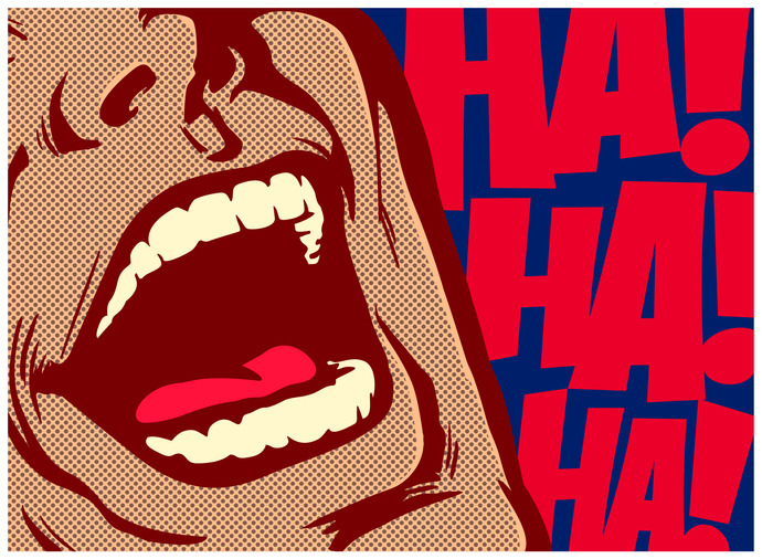 Pop art comic book style mouth of man laughing out loud